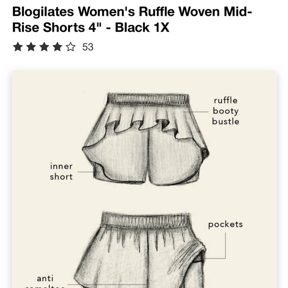 Blogilates Women's Ruffle Woven Mid-Rise Shorts 4" - Black 1X - Picture 5 of 5